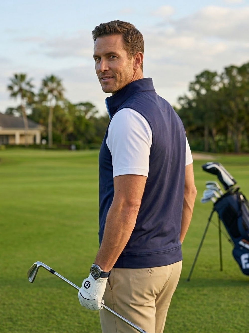 FootJoy Men's Sleeveless 1/4 Zip Golf Pullover Vest Navy Blue Size M